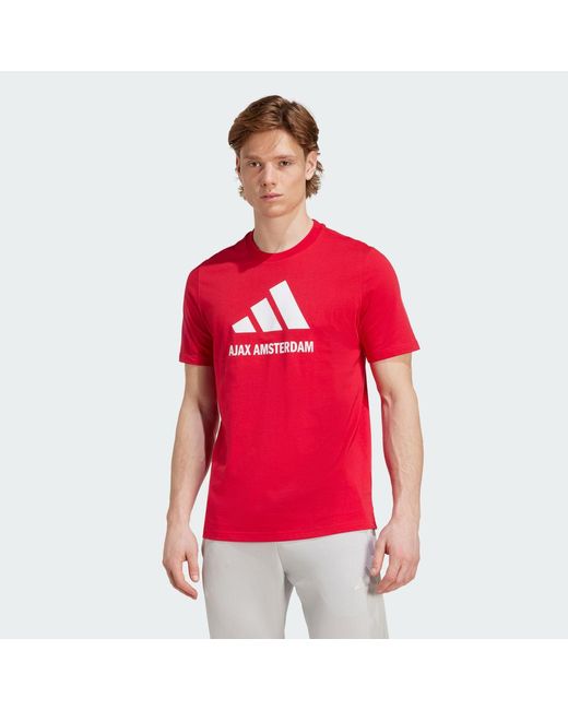 Adidas Red Ajax Amsterdam Seasonal Graphic T-Shirt for men