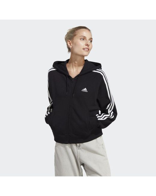 Adidas Black Essentials 3-stripes French Terry Bomber Full-zip Hoodie
