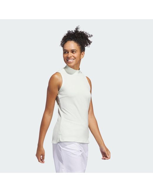 Adidas White Women's Ultimate365 Sleeveless Mock Neck Polo Shirt