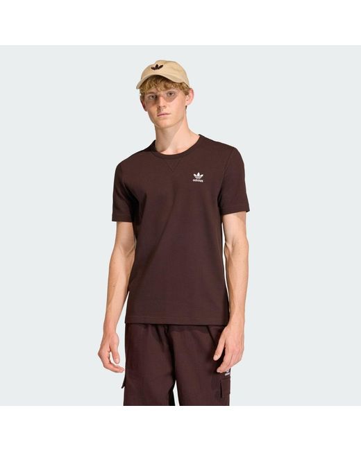 Adidas Brown Trefoil Essentials Waffle T-Shirt for men