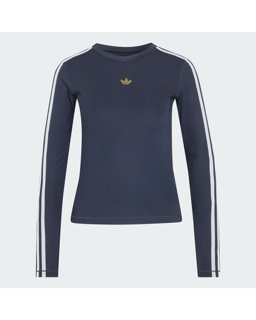 Adidas Blue 3 Stripes Long Sleeve T-Shirt