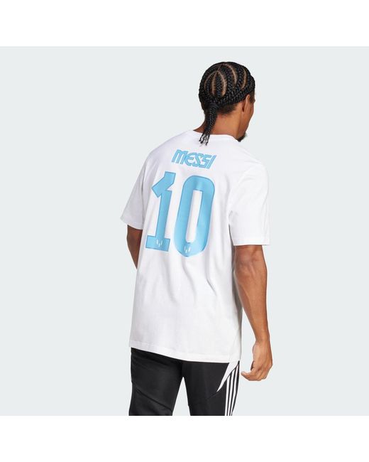 Adidas White Messi Name And Number Graphic Tee for men