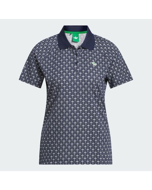 Adidas Blue Originals All Over Trefoil Polo Shirt