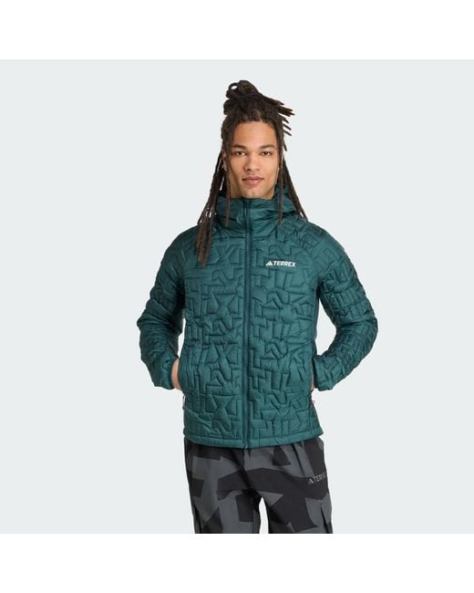 Adidas Green Terrex Xperior Primaloft Loose Fill Insulated Hooded Jacket for men