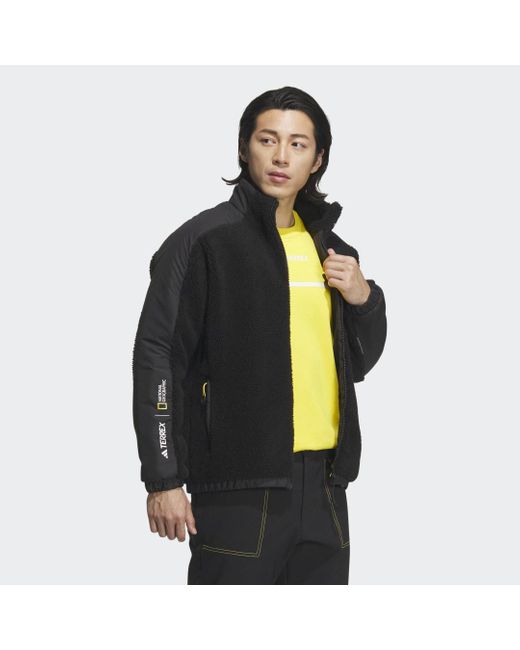 Adidas Black National Geographic High-pile Fleece Jacket for men