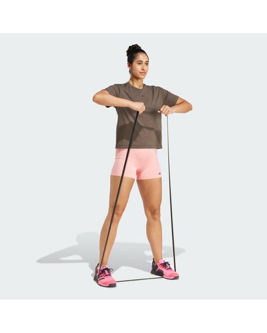 Adidas Brown Power Back-Cutout 3-Stripes Tee