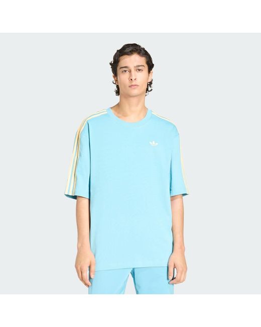 Adidas Blue Adicolor 3-Stripes Oversized T-Shirt for men