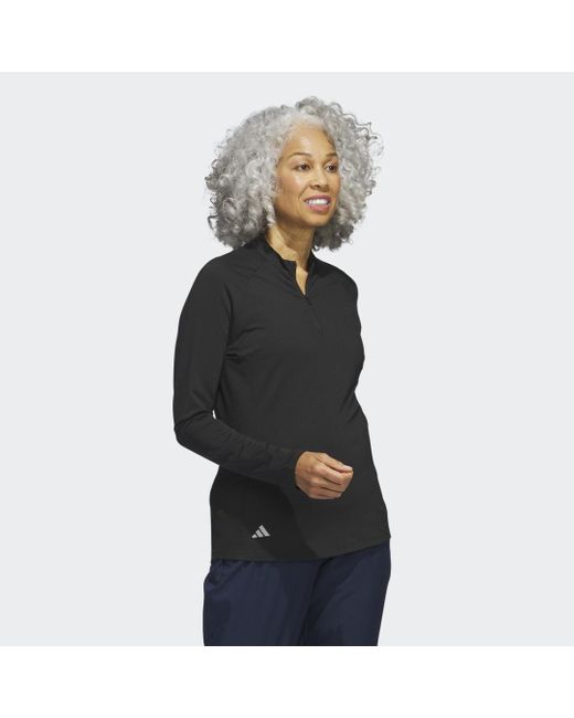 Adidas Black Quarter-zip Long Sleeve Golf Polo Shirt