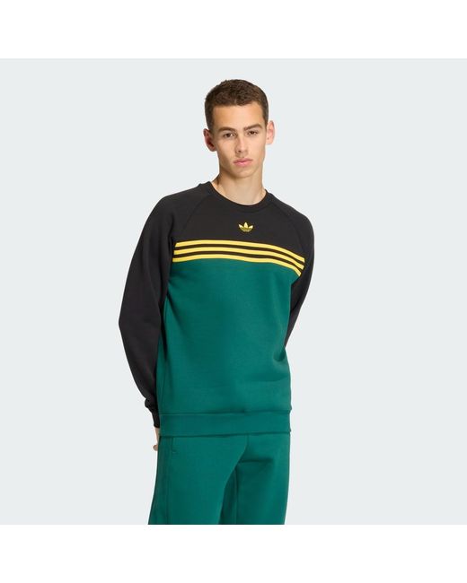 Adidas Green Chest Stripes Crewneck Sweatshirt for men