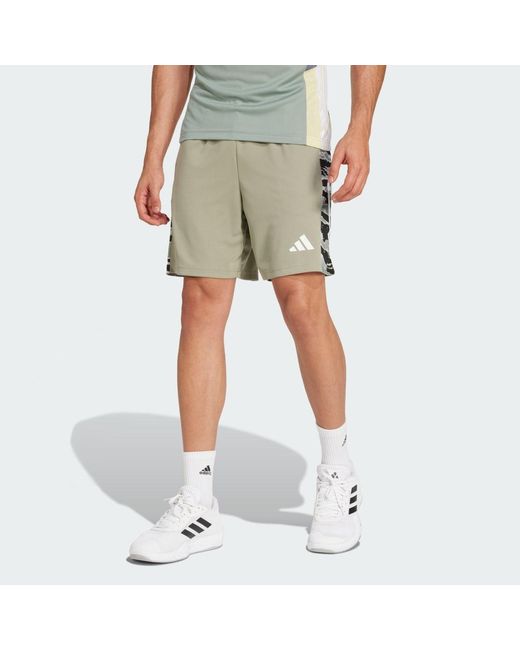 Adidas Green Train Essentials Camo 3-Stripes Shorts for men