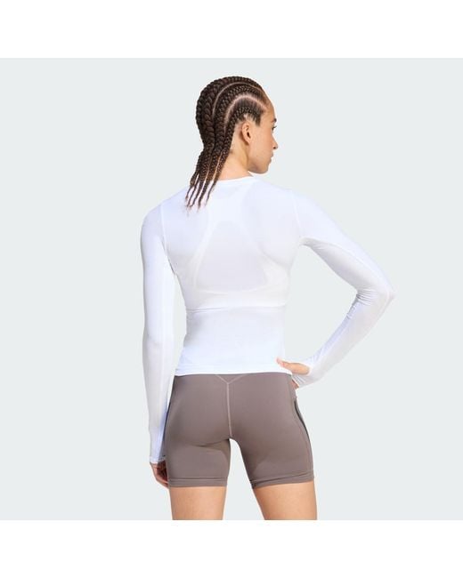 Adidas White Primelift Essentials Workout Contour Long Sleeve