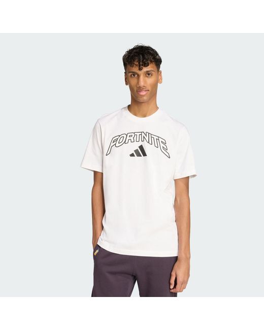 Adidas White X Fortnite Logo Graphic Tee for men