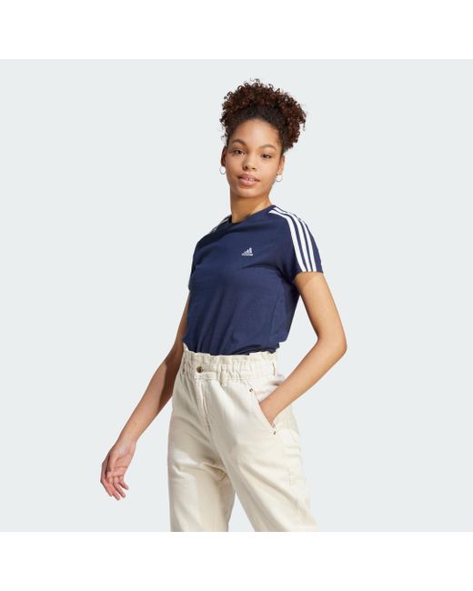Adidas Blue Essentials Slim 3-stripes T-shirt