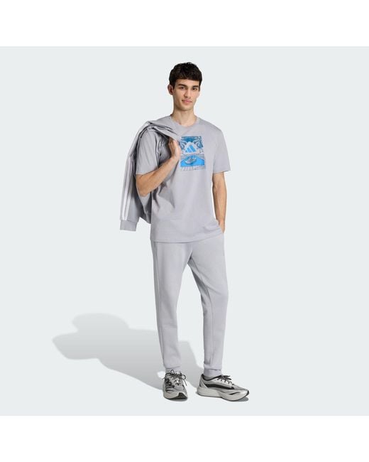 Adidas Blue Summer Slides Relax Graphic T-Shirt for men
