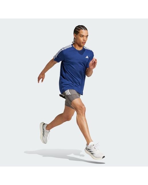 Adidas Blue Own The Run 3-Stripes Tee for men