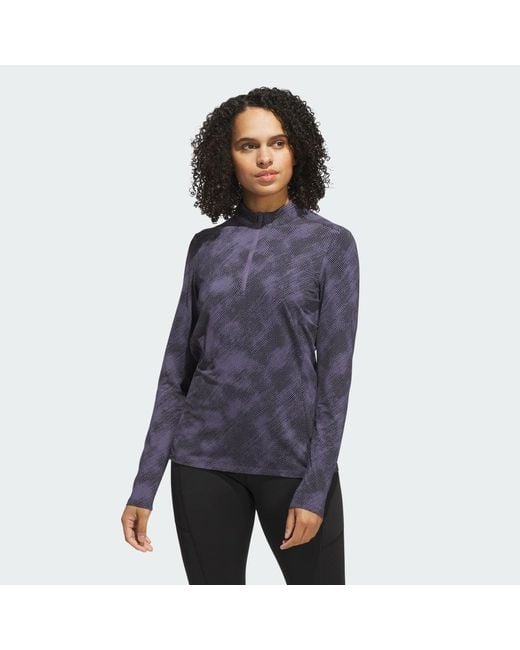 Adidas Blue Ultimate365 Printed Quarter-Zip Mock Neck Top