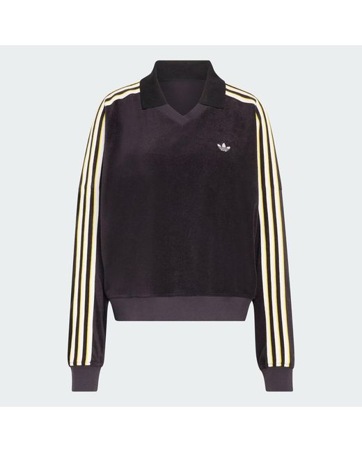 Adidas Black Terry Towel V Neck Long Sleeves Polo Shirt