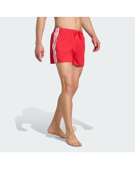 Adidas Red 3-Stripes Swim Shorts 3-Inch for men