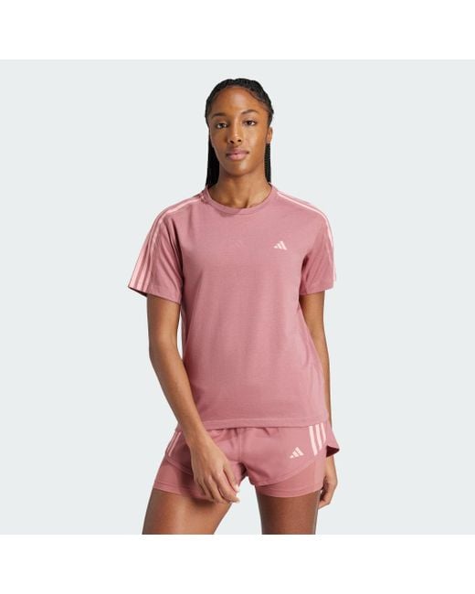 Camiseta Own The Run 3 Bandas Adidas Originals de color Pink