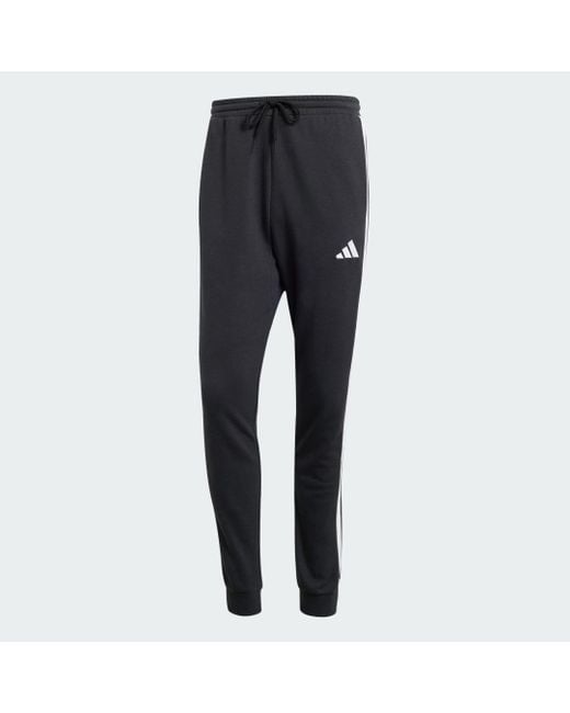 Adidas Black Essential 3-Stripes French Terry Joggers for men