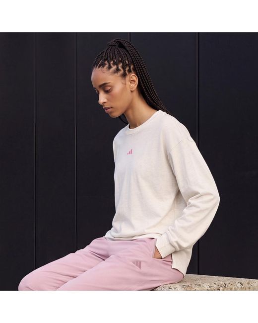 Adidas Natural 3 Stripes Studio Boyfriend Long-Sleeve Top Long-Sleeve Top