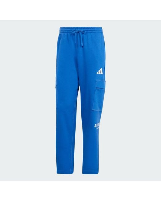 Adidas Blue All Szn Fleece Graphic Loose Cargo Pants for men
