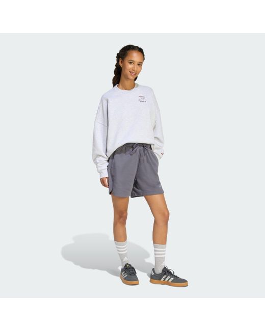 Adidas Blue 3-Streifen Studio Fleece Loose Shorts