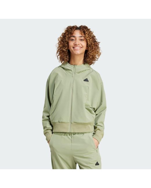 Adidas Green Z.N.E. Woven Full-Zip Hoodie