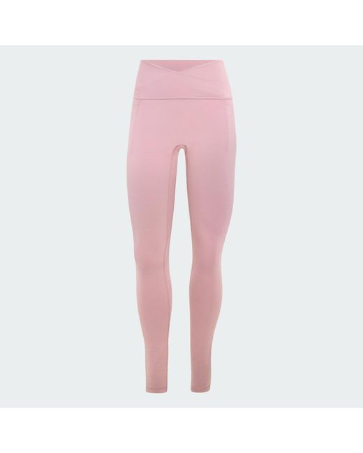 Adidas Pink 3 Stripes Studio All Me X-Over Stash Pocket Leggings