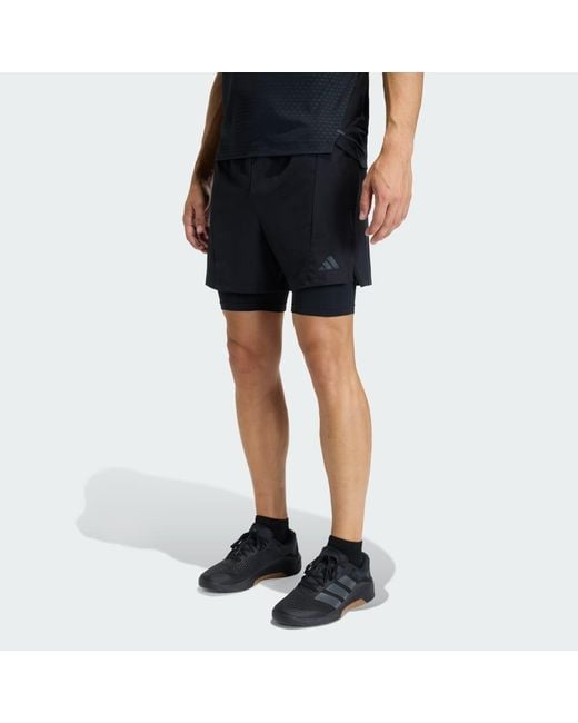Adidas Black D4T Workout 2In1 Shorts for men