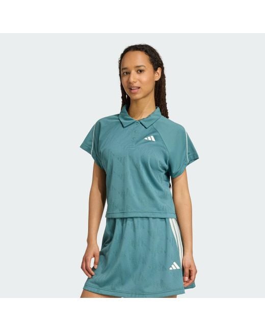 Camiseta Tipo Polo De Tenis Stadiom Con 3 Bandas, Confeccionada En Jacquard Adidas de color Blue