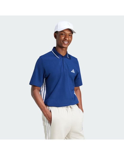 Adidas Blue Essentials 3-Stripes Piqué Polo Shirt for men
