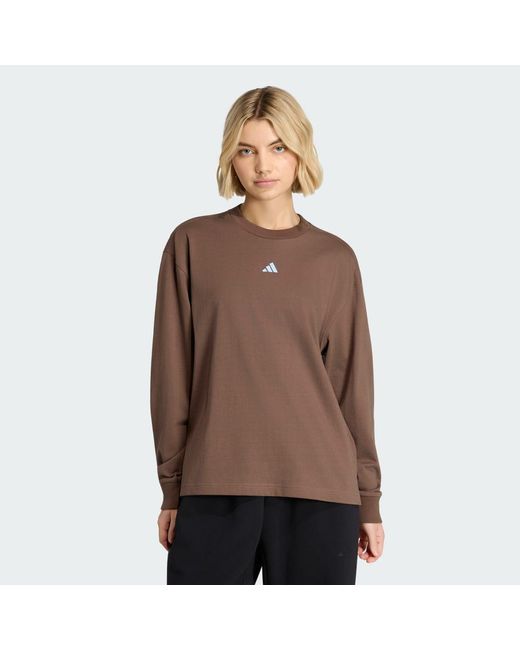 Adidas Brown 3 Stripes Studio Boyfriend Long-Sleeve Top Long-Sleeve Top