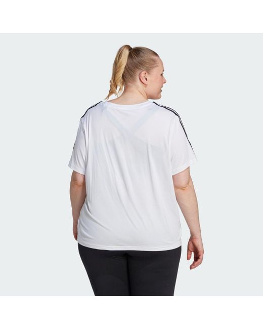 Adidas Originals White Aeroready Train Essentials 3-stripes T-shirt (plus Size)