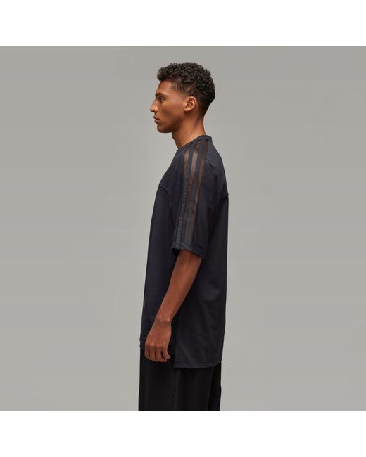 Adidas Gray Y-3 Mesh 3-Stripes Short Sleeve T-Shirt for men