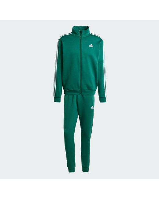 Adidas Green Basic 3-Stripes Fleece Track Suit for men