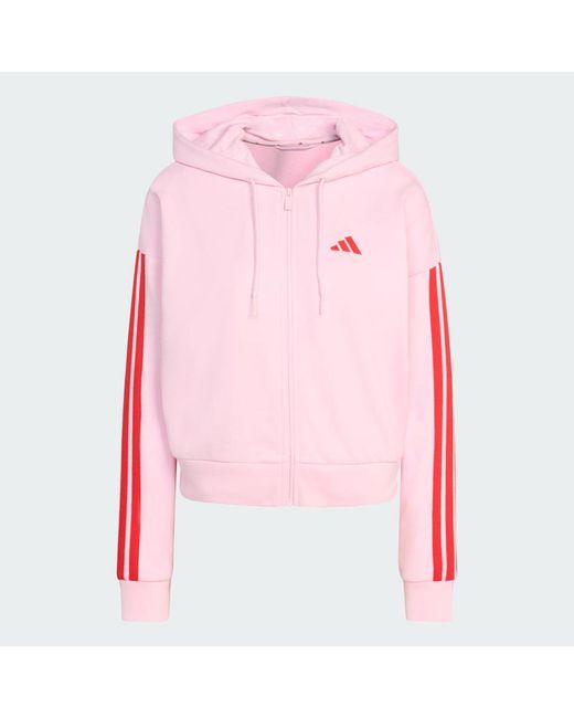 Adidas Pink Essentials 3-Stripes French Terry Full-Zip Hoodie