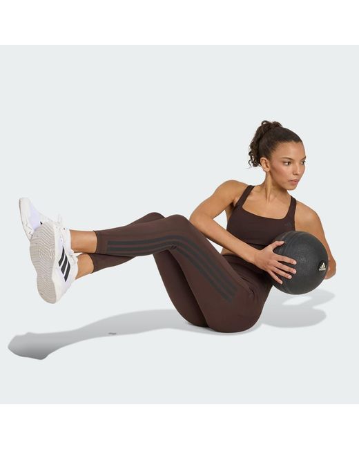 Adidas Brown Optime Workout 3-Stripes 7/8 Leggings