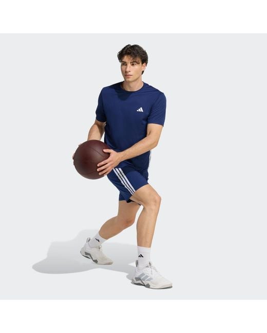 Adidas Blue Workout Essentials Base 3 Stripes Woven Short for men