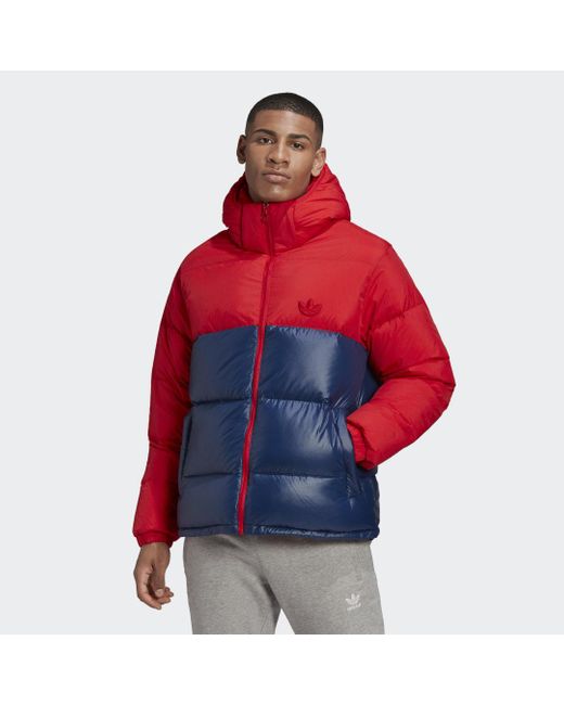 adidas Synthetik Down Regen Hooded Blocked Puffer Jacke in Rot für Herren -  Lyst