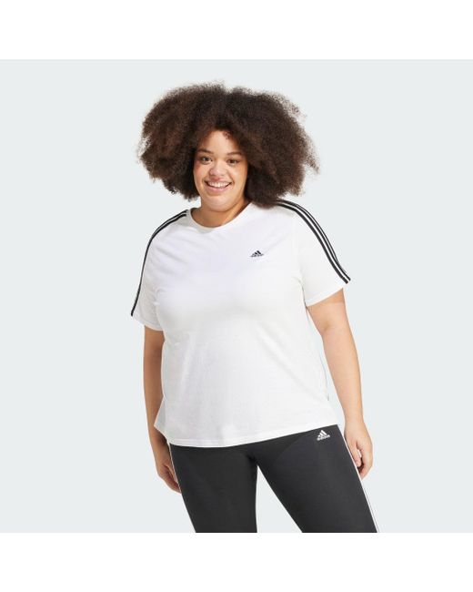Adidas White Essentials Slim 3-Stripes T-Shirt (Plus Size)