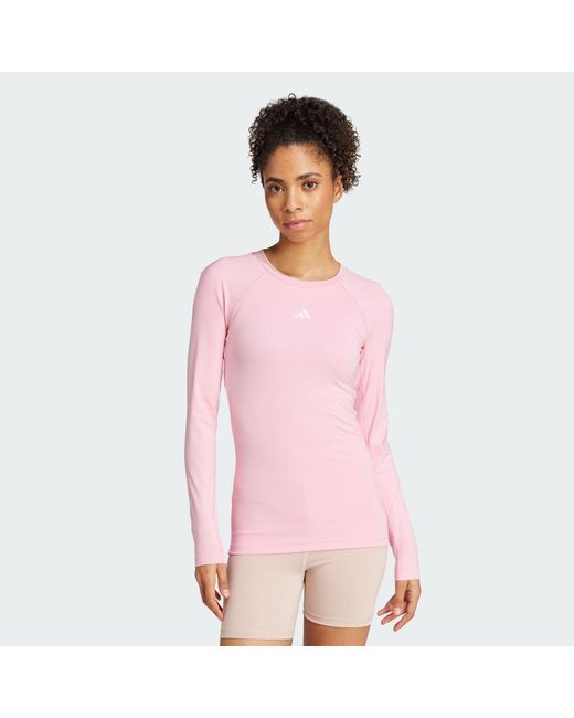Adidas Pink Techfit Long Sleeve Long-Sleeve Top