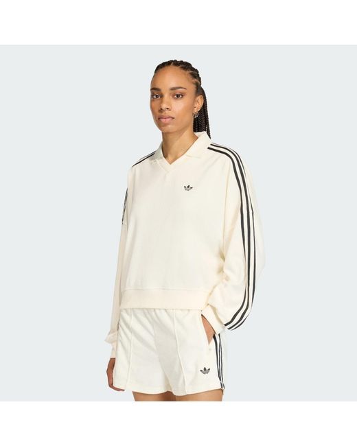Adidas Originals Natural T-Shirt Adidas Terry Towel V Neck Long Sleeves Polo Shirt