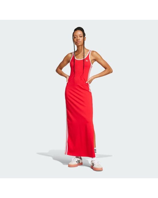 Adidas Originals Red ADICOLOR 3-STREIFEN TANK MAXIKLEID