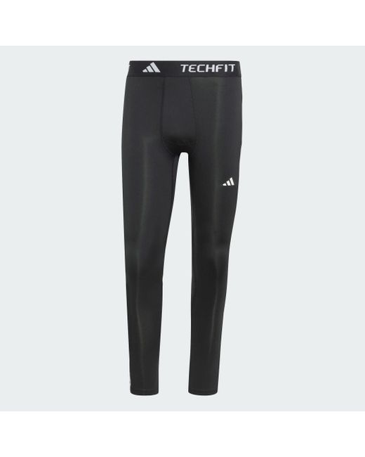 Adidas Blue Techfit Compression Training 3-Stripes Long Tights for men