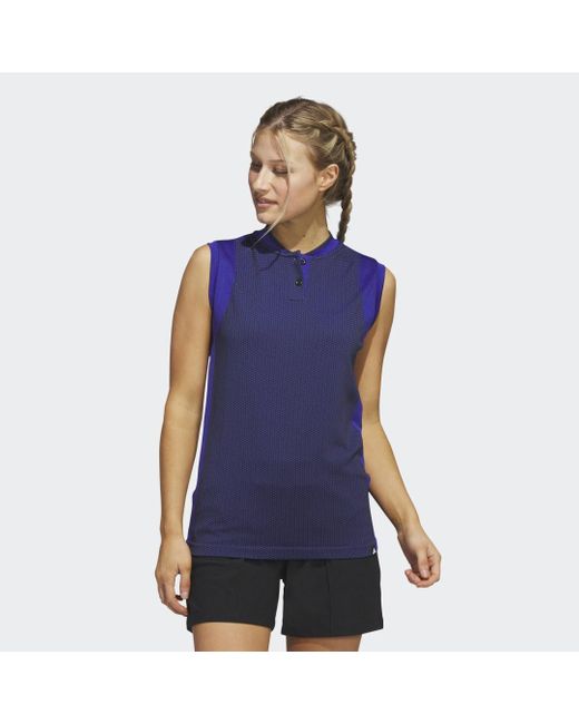 Adidas Blue Ultimate365 Tour Sleeveless Primeknit Golf Polo Shirt