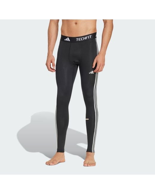 Adidas Blue Techfit Compression Training 3-Stripes Long Tights for men