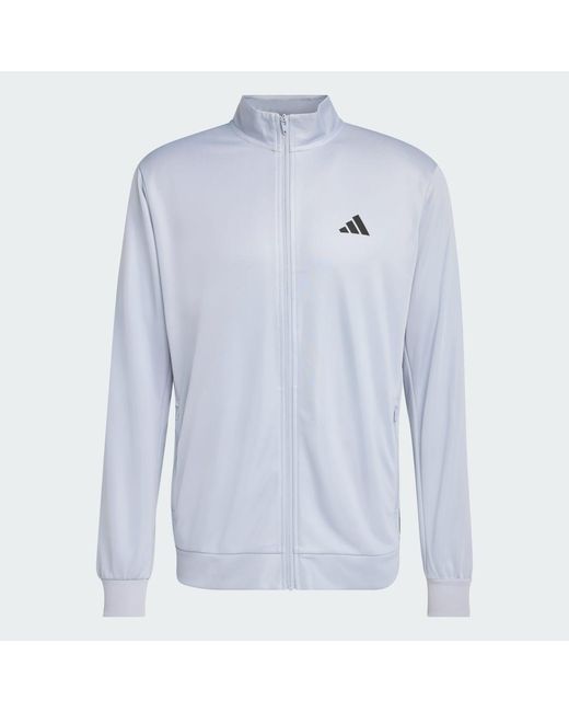 Adidas Blue Workout Essentials All-Set 3-Stripes Knit Track Top for men