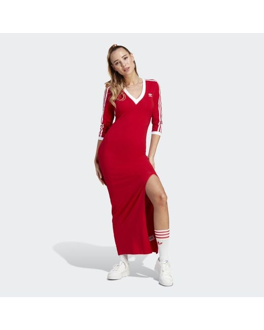 adidas Adicolor Classics 3-stripes Maxi Dress in Red | Lyst UK