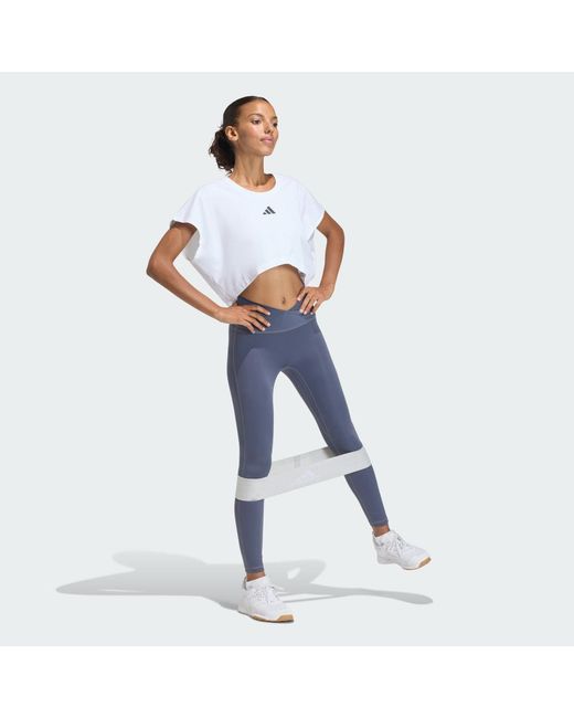 Adidas Blue 3 Stripes Studio All Me 7/8 X-Over Leggings